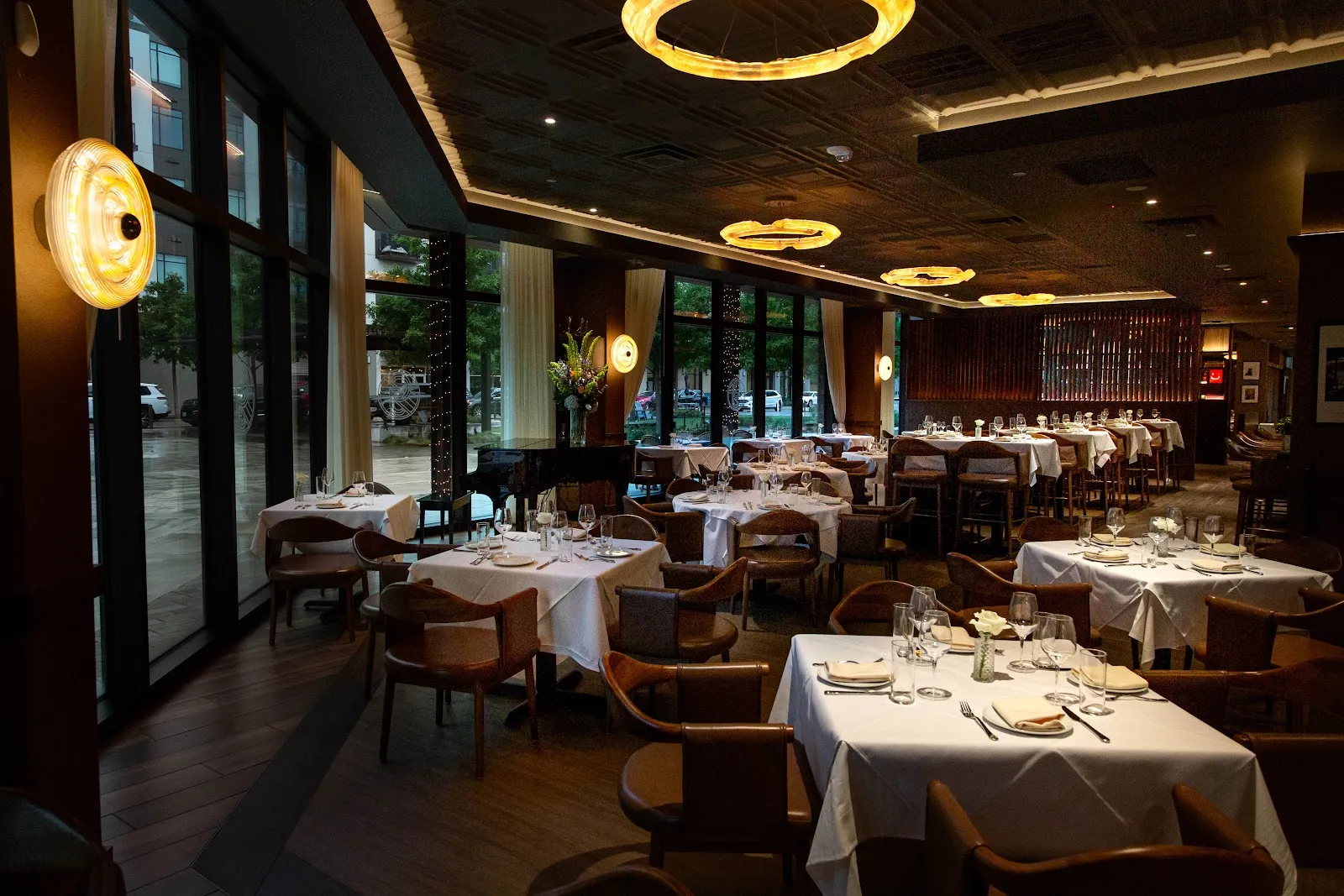 Dining room and dry-aged steaks at Georgia James, Houston