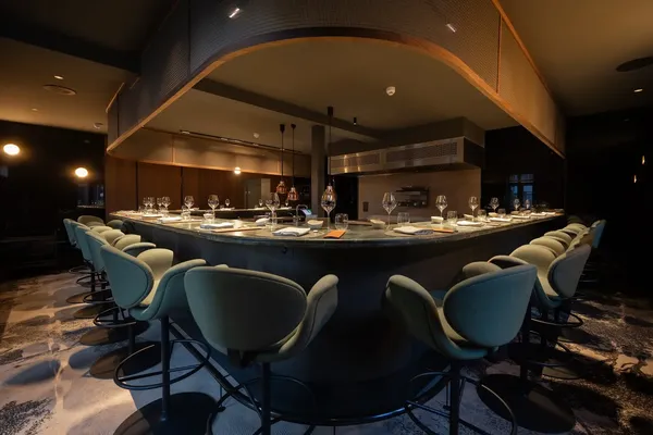 Grunewald Chef's Table green marble counter open kitchen Luxembourg Dommeldange