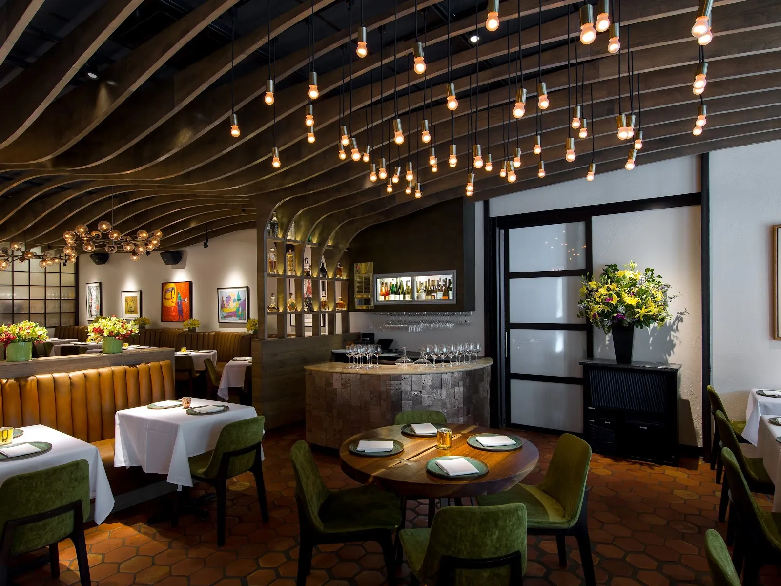 Dining room art and table setting at Topolobampo, River North, Chicago
