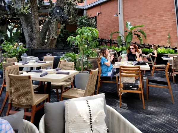 Aba Austin Domain Mediterranean rooftop greenery dining room interior
