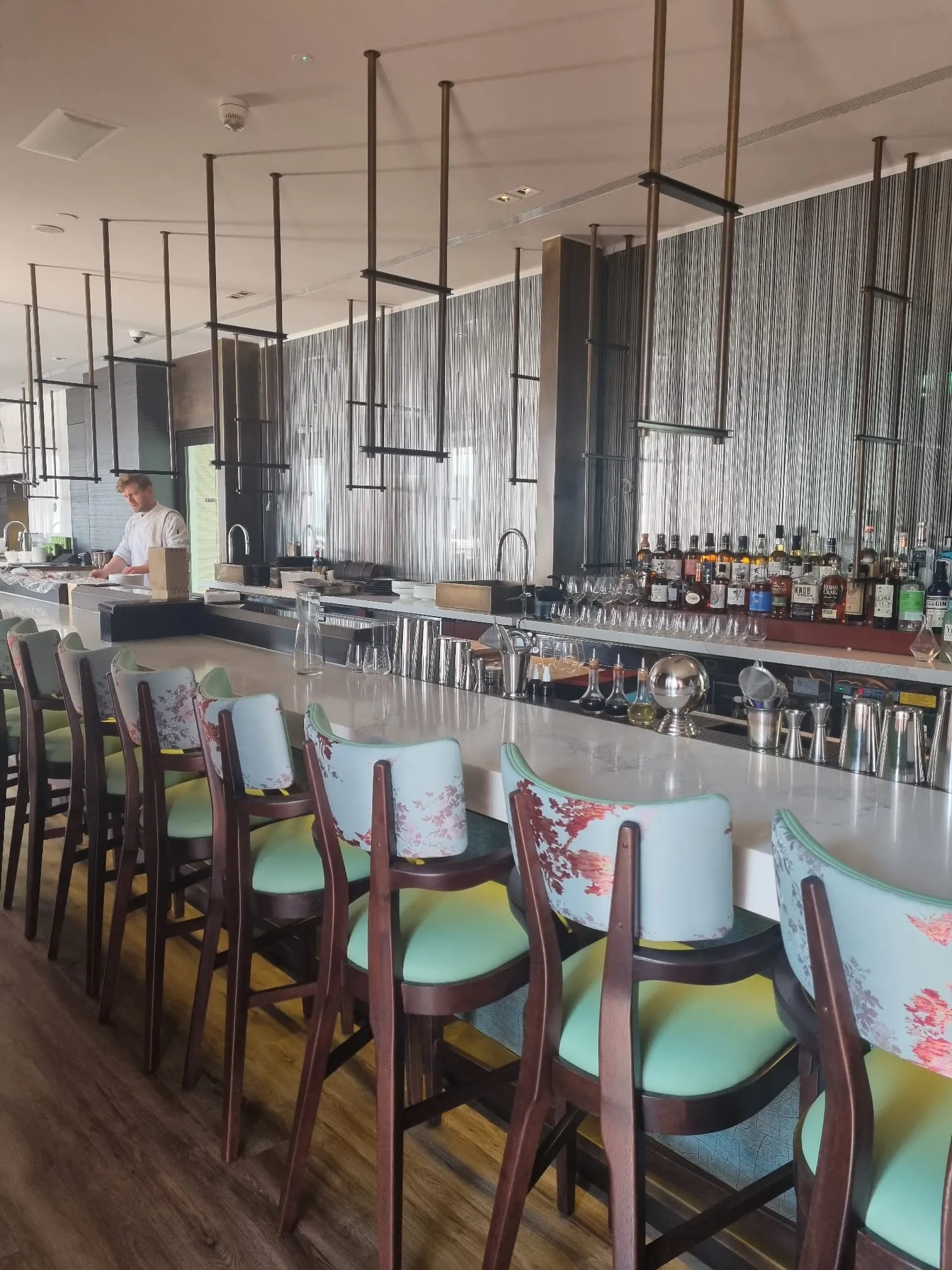 The rooftop terrace and marble sushi bar of Dinings at The Norman hotel in Tel Aviv