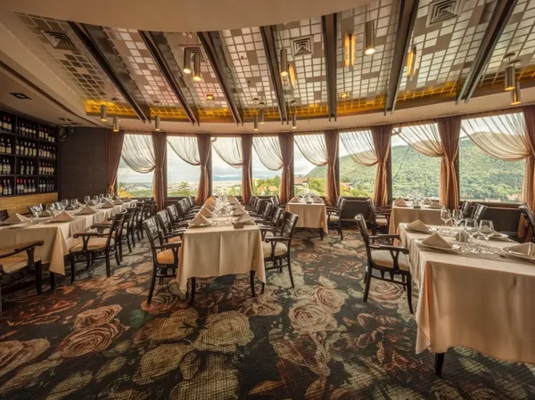 Top-floor panorama over the old town at Belvedere Restaurant, Brașov
