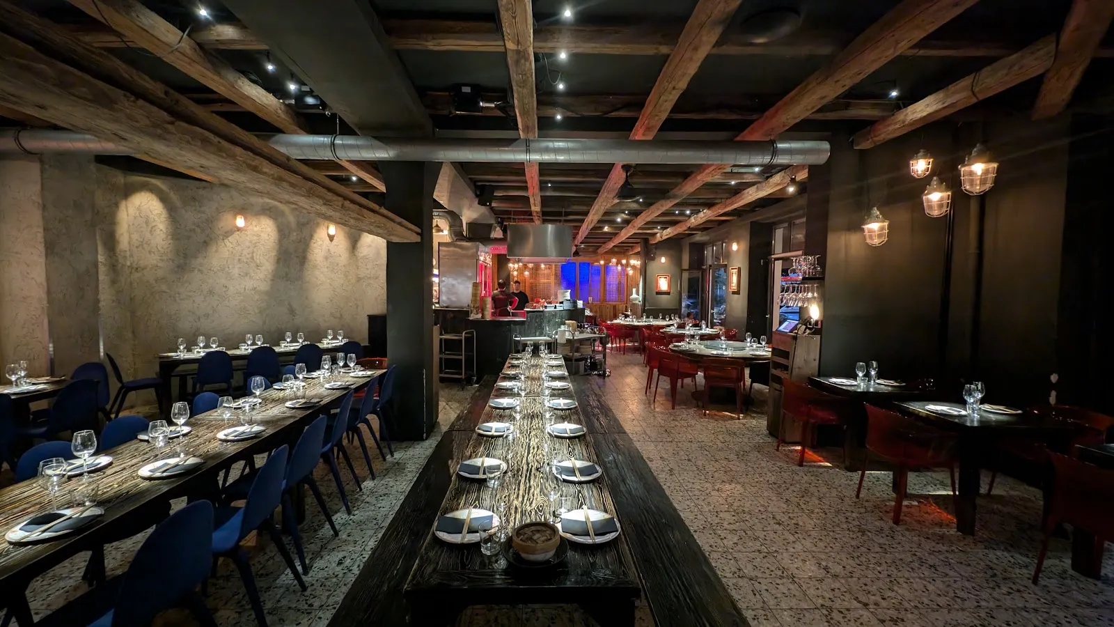 A long shared table set for a team dinner in Berlin