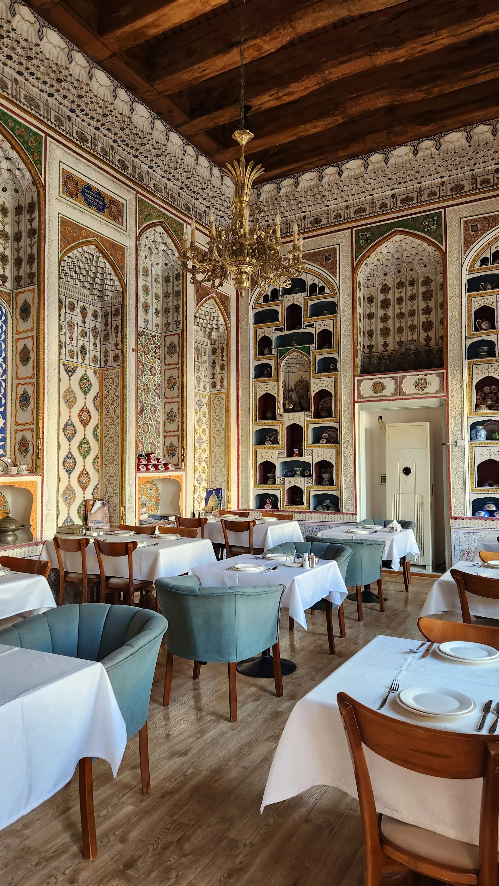 Restored 19th-century terrace dining at Ayvan, Lyab-i House, Bukhara