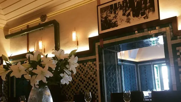 Turquoise-tiled dining room at Pandeli, Spice Bazaar, Istanbul