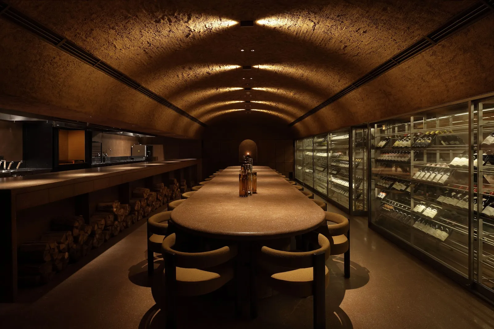 Wood-fired oven and communal table at TACUBO Shirokanedai, Tokyo