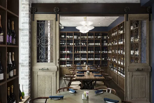 aBouzy Houston River Oaks Westheimer Shepard Ross Champagne bar pink leather restaurant interior