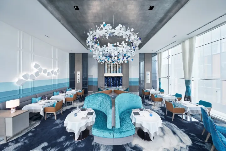 Dining room at FARO, Michelin-starred Italian atop the Shiseido building in Ginza Tokyo