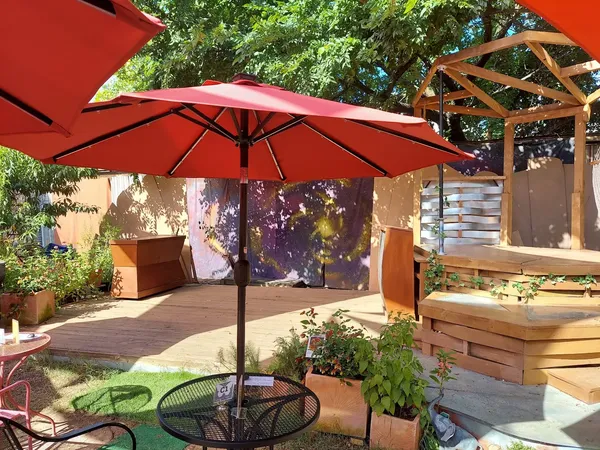Patrizis Austin Cherrywood Italian American Manor Road pasta trailer string lights courtyard interior