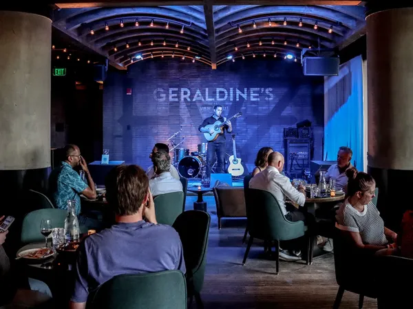 Geraldines Austin Hotel Van Zandt rooftop Rainey Street live music skyline view restaurant interior
