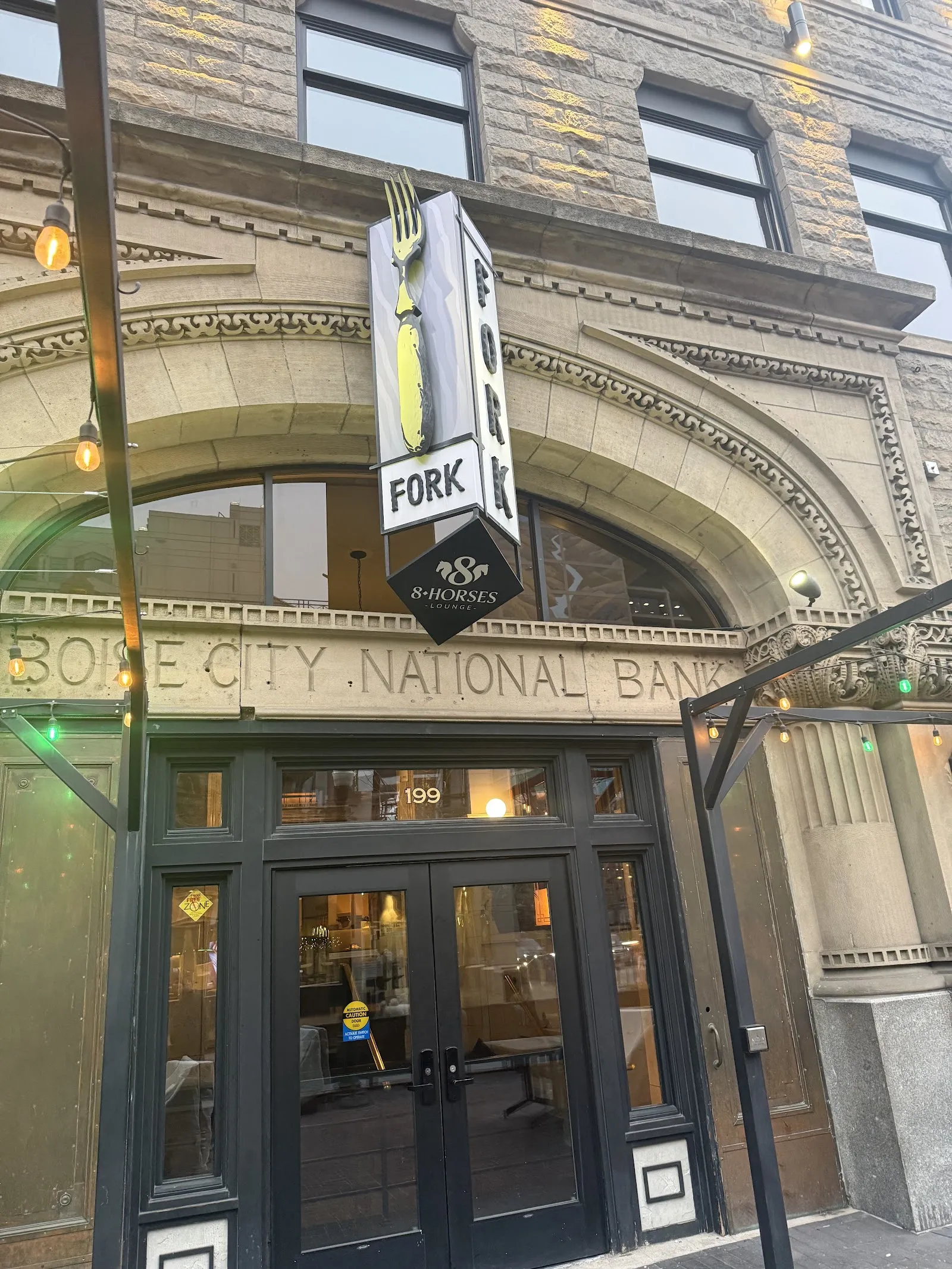 Brick-and-wood farm-to-table dining room at Fork, 8th Street, downtown Boise