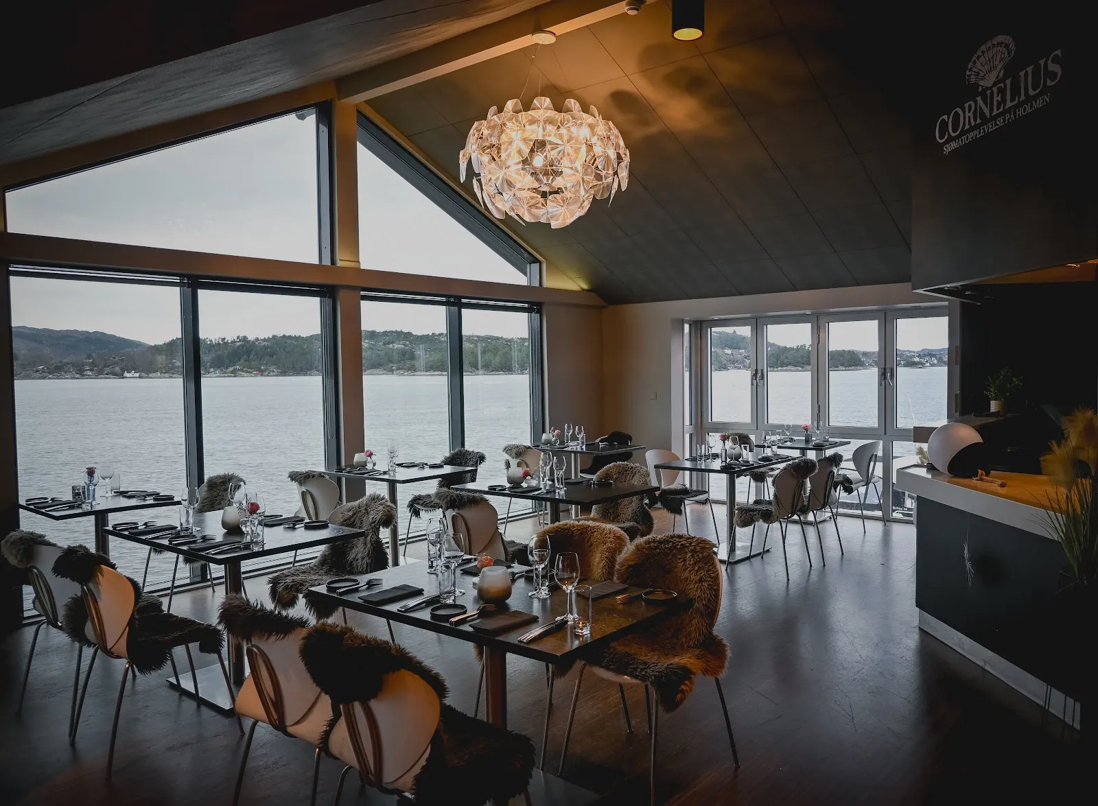 Island seafood restaurant Cornelius on Holmen, reached by boat from Bergen