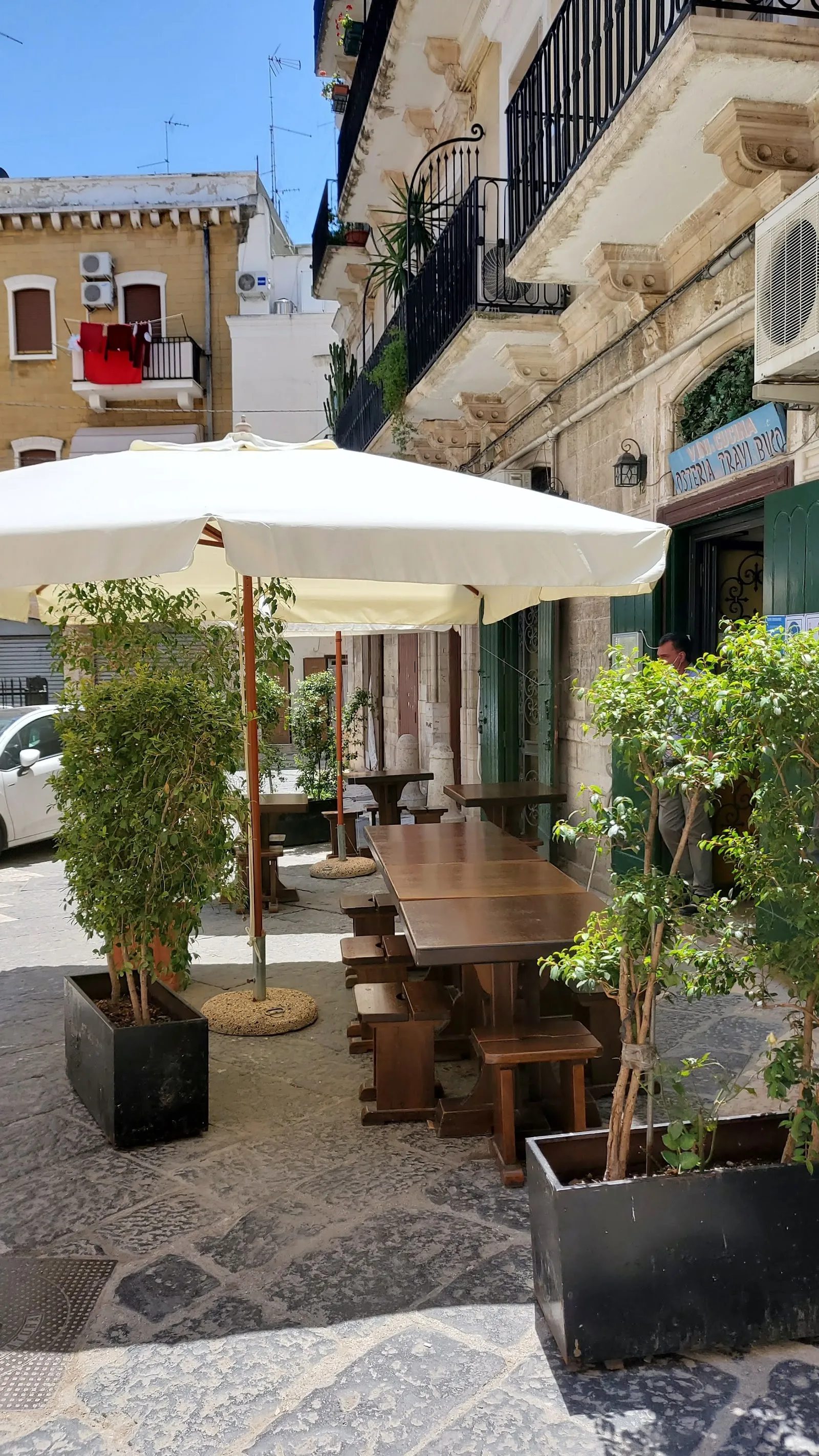 Spartan dining room of Osteria delle Travi in Bari Vecchia