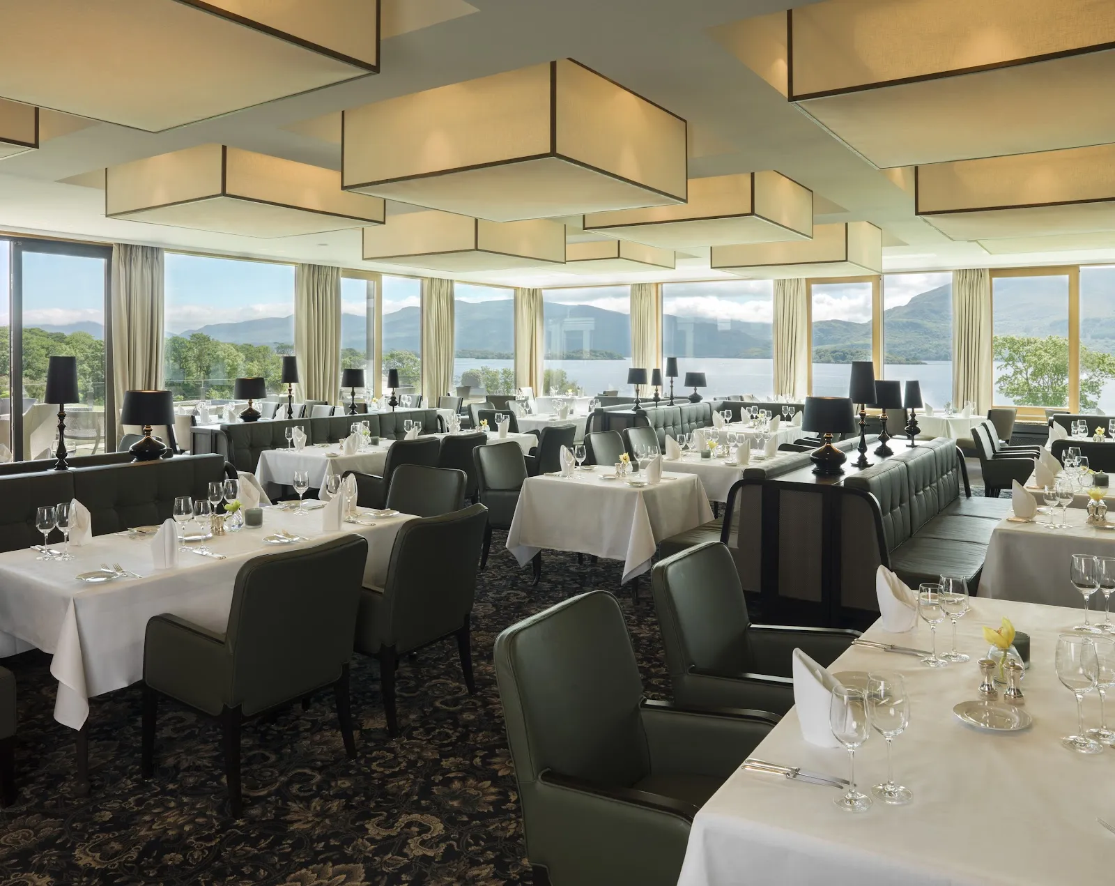 The Panorama Restaurant dining room overlooking the Lakes of Killarney