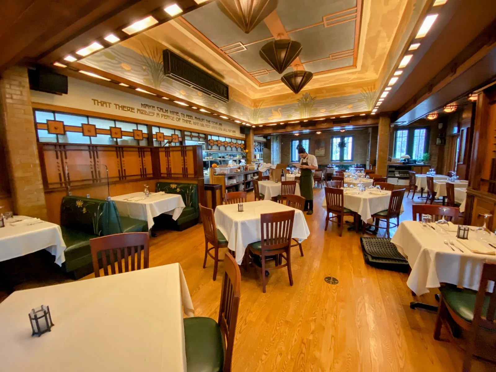 Pavilion dining room and pond view at North Pond, Lincoln Park Chicago